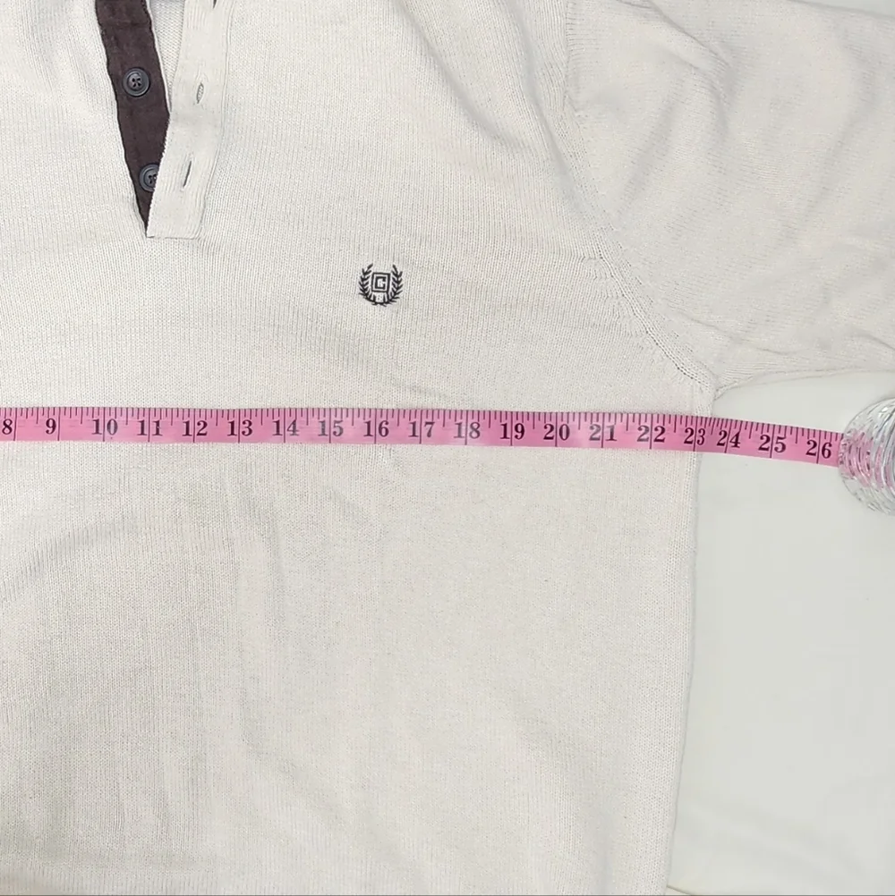 Chaps Men’s XXL Cotton Mock Neck Sweater Cream Elbow Patches Button Pullover
